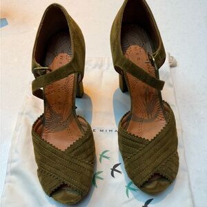 Chie Mihara Olive Suede Heels